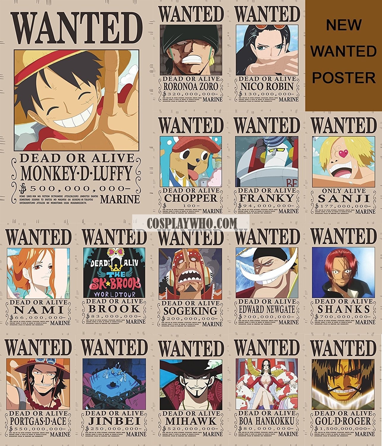 One Piece Wanted Poster 16 PCs One Piece